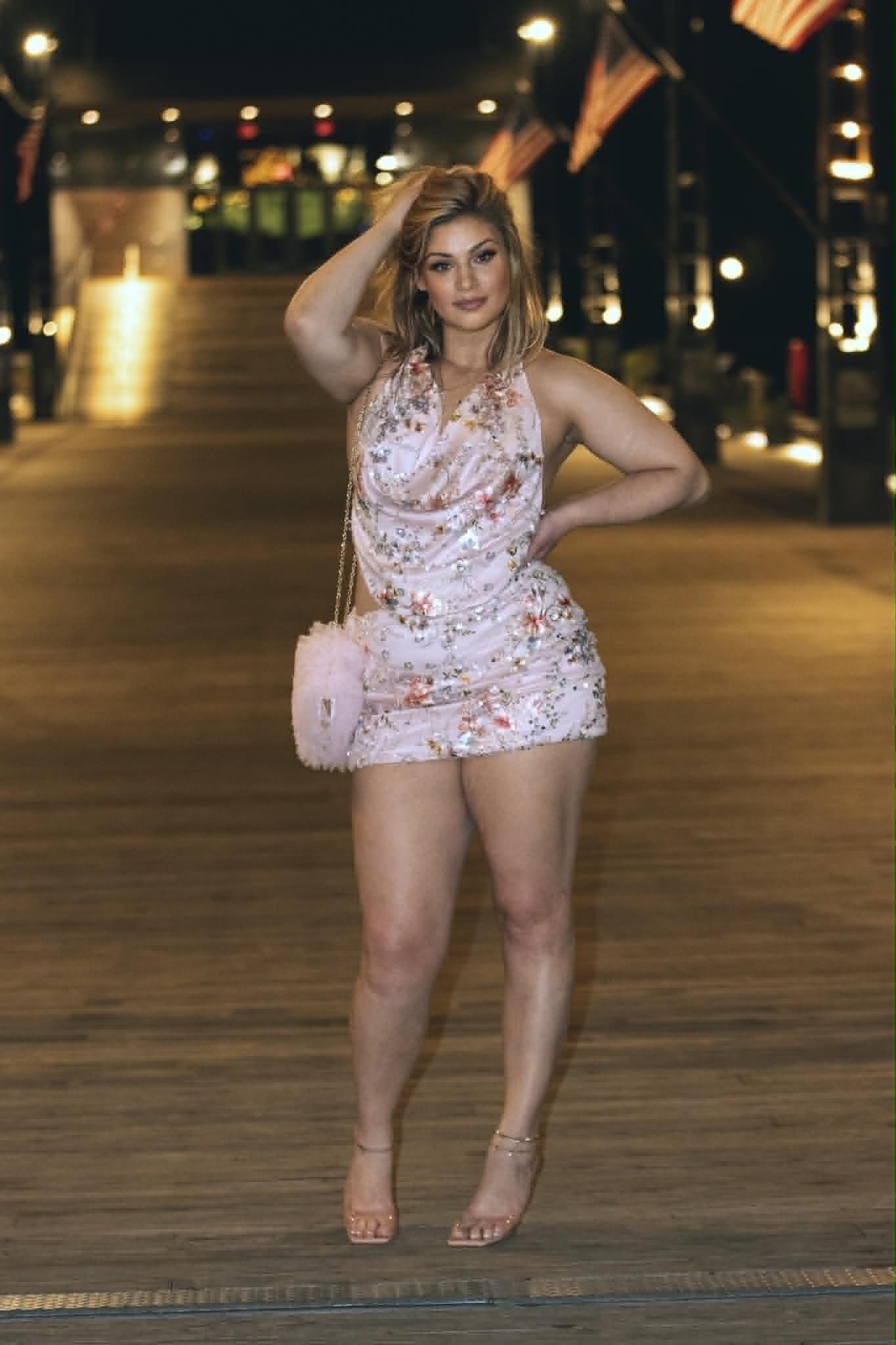 Liana Tyler in a floral evening look